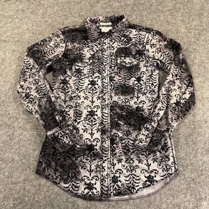 Ariat Shirt Womens Small Black Flocked Velvet Western Snap Button Long Sleeve